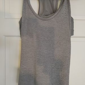 Lululemon (size 10) gray, patterned tank with attached solid gray bra.
